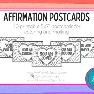 TÉLÉCHARGEMENT NUMÉRIQUE : Cartes postales d’affirmation imprimables à colorier / Pages à colorier / Cartes d’affirmation positive / Cartes postales imprimables / Affirmation