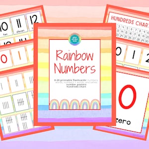 DIGITAL DOWNLOAD: Rainbow Number Cards 0-20 / Math Printables / Number Flashcards / Number Poster / Printable Numbers / Homeschool Math