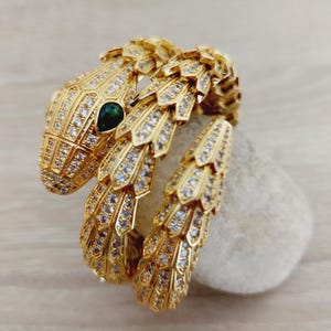 Snake Bracelet, Real Gold Plated Silver Zirconia Designer Serpenti Viper Snake Bangle