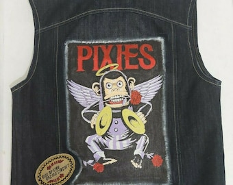 Custom Painted Denim Vest - Pixies - Monkey Gone to Heaven - Men&#39;s Size L