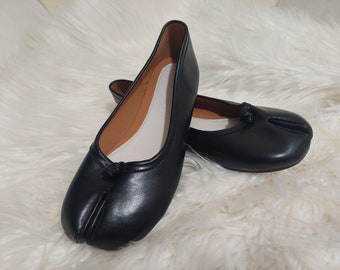 Handmade Women's Tabi split-toe Eco Leather Ballet Flats Sandal Soft Slip-on Split Toe Shoes