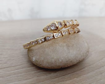Snake Bracelet, Gold with Zirconia - Designer Serpenti Viper Snake Bangle