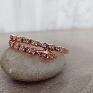 Snake Bracelet, Rose Gold with Zirconia - Designer Serpenti Viper Snake Bangle