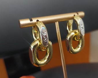 VTG Yves Saint Laurent Earrings Gold Tone YSL Logo Minimalism Women's Gift