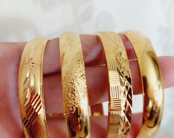 14K Gold Filled 8mm Wide Hinged Bangle Bracelets Etched Stackable Gold Bangles Bracelet