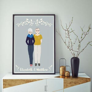 Custom Parents Portrait, Anniversary gift for Parents, Customized Couple Portrait, Anniversary, Couple portrait illustration, Wedding gift image 3