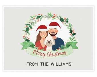 Christmas Card, Family Portrait, Custom Christmas Card, Printable Portrait Illustration, Custom Christmas Portrait, santa hat