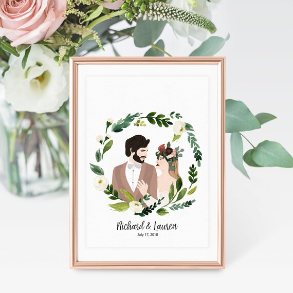 Custom wedding portrait, Printable portrait illustration, Wedding portrait, Wedding illustration, Couple portrait illustration, Wedding gift