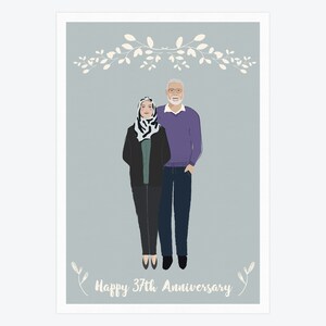 Custom Parents Portrait, Anniversary gift for Parents, Customized Couple Portrait, Anniversary, Couple portrait illustration, Wedding gift image 5