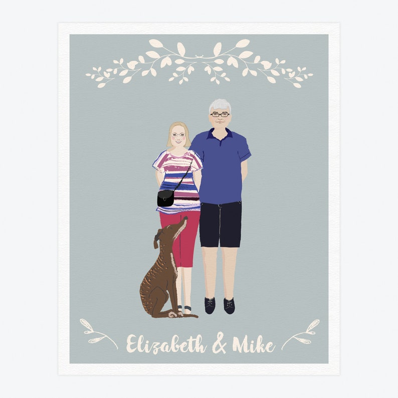 Custom Parents Portrait, Anniversary gift for Parents, Customized Couple Portrait, Anniversary, Couple portrait illustration, Wedding gift image 9