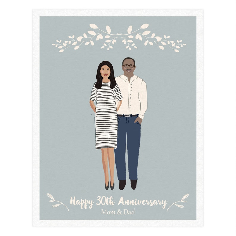 Custom Parents Portrait, Anniversary gift for Parents, Customized Couple Portrait, Anniversary, Couple portrait illustration, Wedding gift image 7