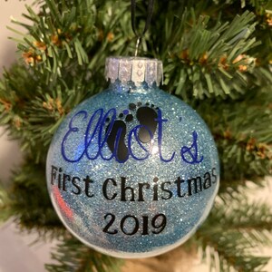Personalized Baby’s First Christmas Ornament | Custom Name & Year | New Baby Gift | Keepsake Glitter Ornament