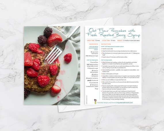 Blank Card for Foodies and Cooks Healthy Gifts Oat Flour Pancakes with Fresh Roasted Berry Syrup Recipe Greeting Cards