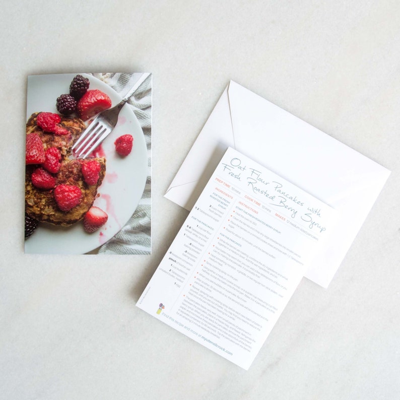 Blank Card for Foodies and Cooks Healthy Gifts Oat Flour Pancakes with Fresh Roasted Berry Syrup Recipe Greeting Cards