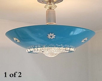 338b 50s 60 Vintage Ceiling Light Fixture lamp chandelier atomic mid-century mcm eames pair
