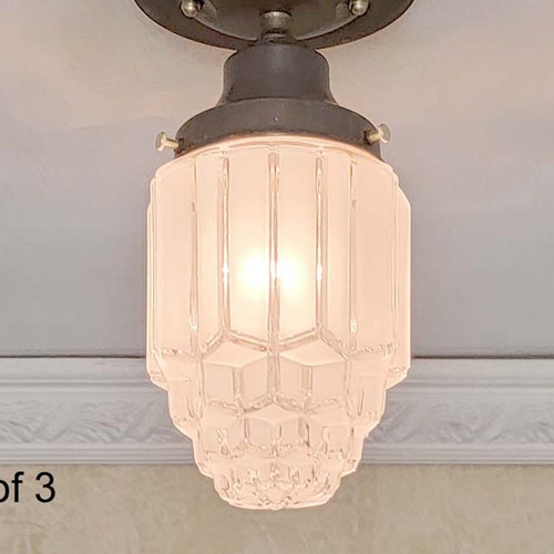 308a Antique/vtg Art Deco Ceiling Light Lamp Fixture Glass - Etsy