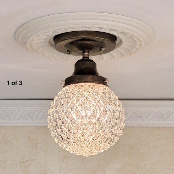 693am Antique vintage 1910's - 30's  glass globe Ceiling Light Fixture hall bath porch