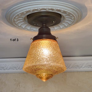 118c Antique Vintage 20s- 40s Glass arts crafts mission tudor Ceiling Light Globe hall porch