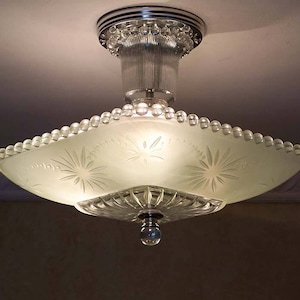 633a Vintage Antique Ceiling Light Fixture Glass Shade Lamp Jadeite color Bedroom Living Room Hall