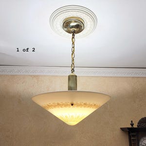 535c Vintage 30&#39;s 40&#39;s antique Ceiling Light Lamp Fixture glass 3 chain shade Chandelier pendant westinghouse