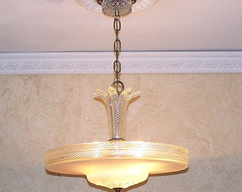 943a Vintage Antique Glass Shade Ceiling Light Fixture lamp Chandelier pink ish