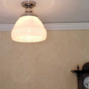 048c Antique/Vtg 40&#39;s 50&#39;s  arT Deco Ceiling Light Lamp SchoolHouse Fixture Glass  mcm