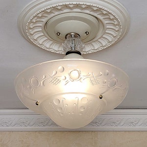 241c Antique/Vtg 1940&#39;s -50&#39;s Ceiling Light Fixture glass shade Chandelier lamp
