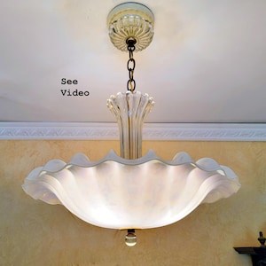 254c Antique vintage maritime nautical ceiling light glass shade fixture chandelier dining room kitchen den 1940's 1950's 1960's