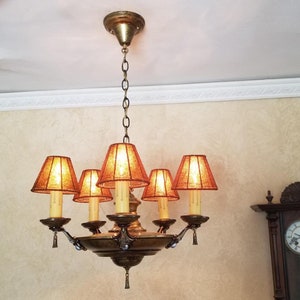 596b Antique 1920s 1930s Ceiling Light fixture aRT Nouveau deco  Poly chrome Chandelier