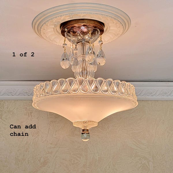 132b Antique vintage 1930's 40's Ceiling Light Glass Shade lamp fixture chandelier bedroom hall entryway guest bath