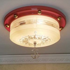 425 Antique/vtg 40&#39;s 50&#39;s  Nautical Glass Ceiling Light Shade Lamp Fixture Lightolier Maritime