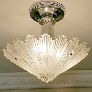 409b Vintage arT Deco Ceiling Light Lamp Fixture Glass Shade chandelier ReWired