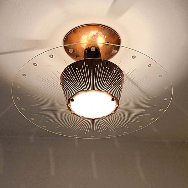 285c Vintage 50's 60's  mid-century modern Lightolier Ceiling Light lamp fixture chandelier