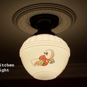 181a  Vintage Antique Ceiling Light Fixture Lamp Glass Globe Shade Kitchen 1 of 5