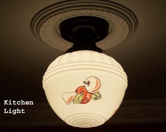 181a Vintage Antique Ceiling Light Fixture Lamp Glass Globe Shade Kitchen pendant  1 of 5