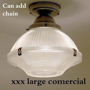 891a Antique Vintage 1930&#39;s 40&#39;s  arT Deco Ceiling Light Lamp Halophane SchoolHouse Fixture Glass shade