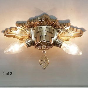 718b Antique 1930&#39;s 40&#39;s  aRT DEco cast iron ceiling light chandelier hall closet bedroom 1 of 2  pair