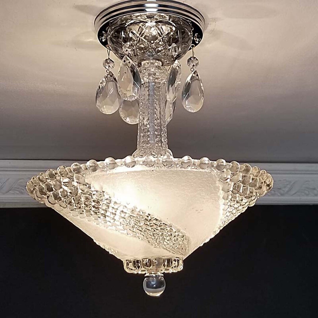720 Vintage Antique Ceiling Light Fixture Chandelier Lamp Glass Shade ...