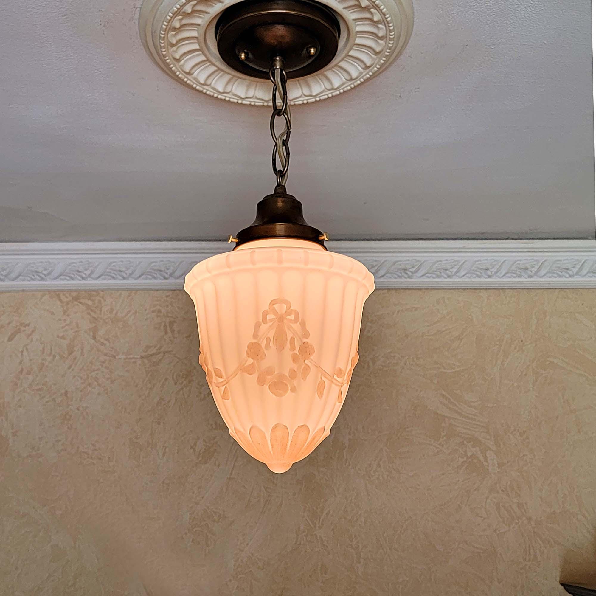アンティークランプ 849c Antique Vintage 1910's 30's Ceiling Light Lamp Fixture Glass