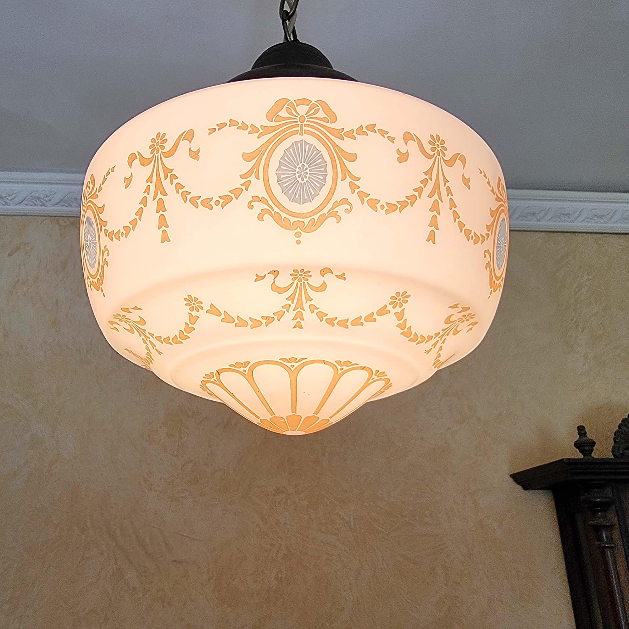 【SISANDI】TRIANGLE / H-CLASSIC 377c Antique 1910s 30's Glass Shade Ceiling Light Fixture