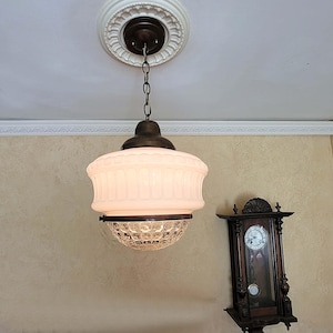 Antique Art Deco Milk Glass Ceiling Light Fixture: Hall Entryway Lighting