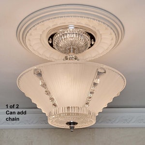 069c Antique/Vtg 30&#39;s 40&#39;s aRT DEco Glass Shade Ceiling Light Fixture lamp Chandelier