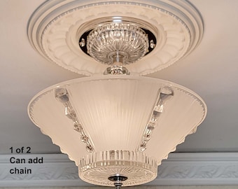 069c Antique/Vtg 30&#39;s 40&#39;s aRT DEco Glass Shade Ceiling Light Fixture lamp Chandelier