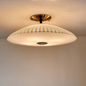 865c Vintage 60's 70's 18" mid-century modern Ceiling Light lamp fixture glass shade chair table clock