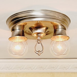 866b Antique/Vtg 1930&#39;s 1940&#39;s Ceiling Light Chandelier Quality Stainless steel pewter