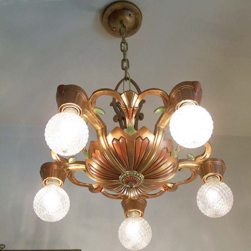884 Vintage Antique 30s Ceiling Light Fixture Art Nouveau Etsy