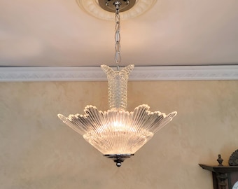 962c Vintage antique aRT DEco Glass Shade Ceiling Light lamp Fixture Chandelier