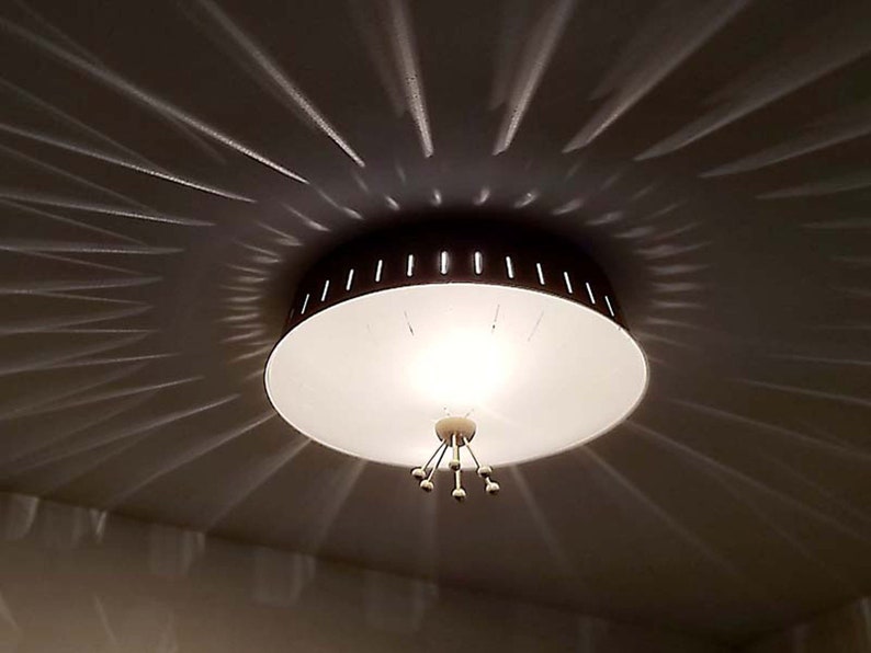 423b Vintage 1960's 70's MCM Ceiling Light Glass Shade Lamp Fixture sputnik chair clock zdjęcie 4