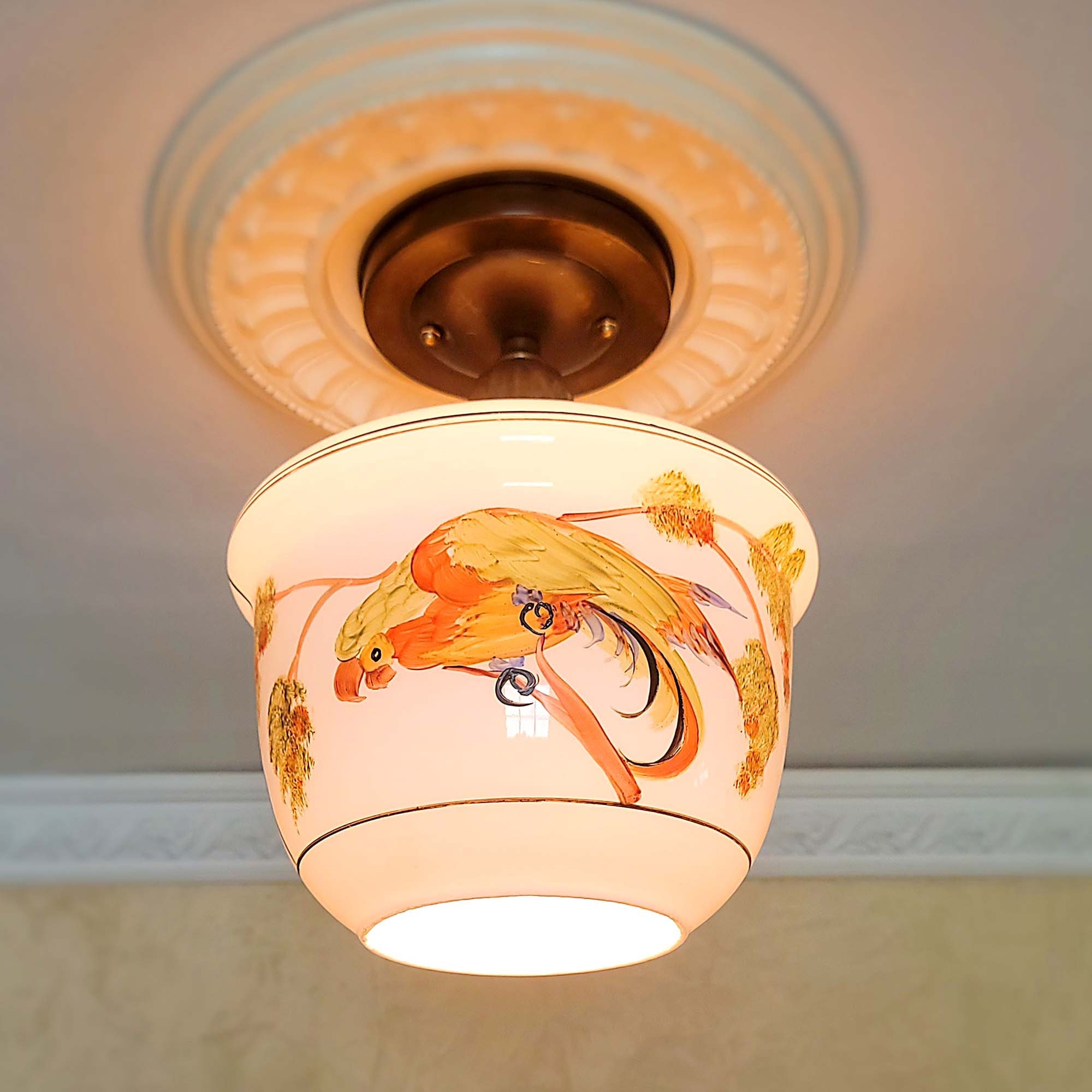 244c Antique vintage 1920s 30s ceiling light fixture glass globe hall porch Victorian