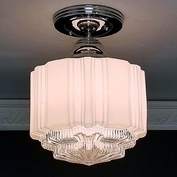 793b Antique/vtg 40's Art Deco Glass Globe Shade Ceiling Etsy